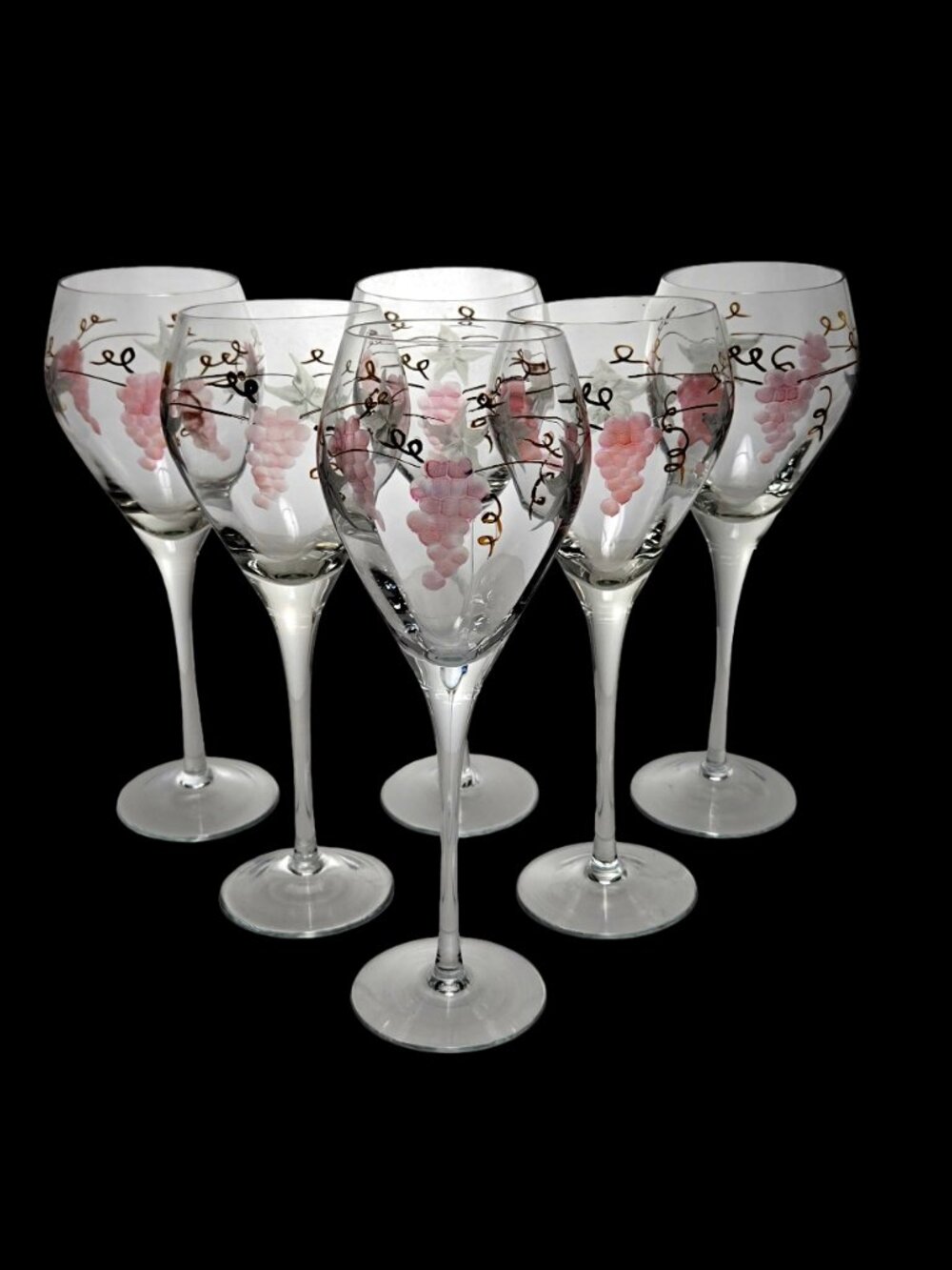 6 Rosenberg Romanian Crystal Etched Wine/Water Glasses